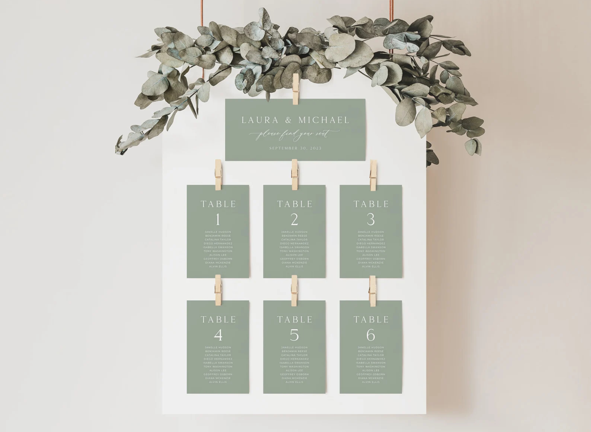 sage green wedding seating cards
