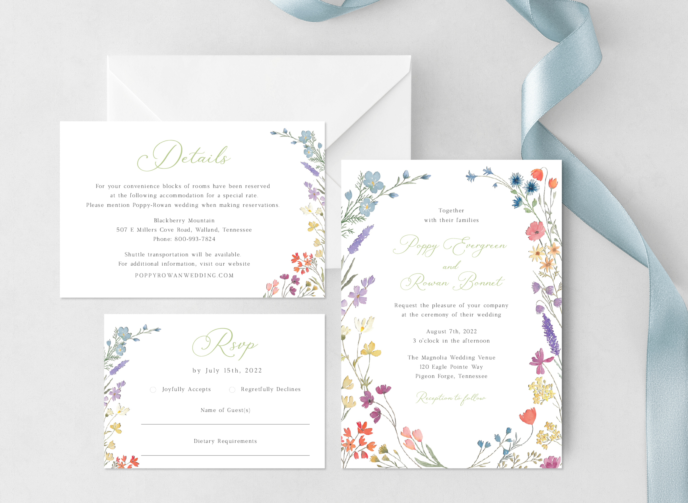 wildflower wedding invitation set